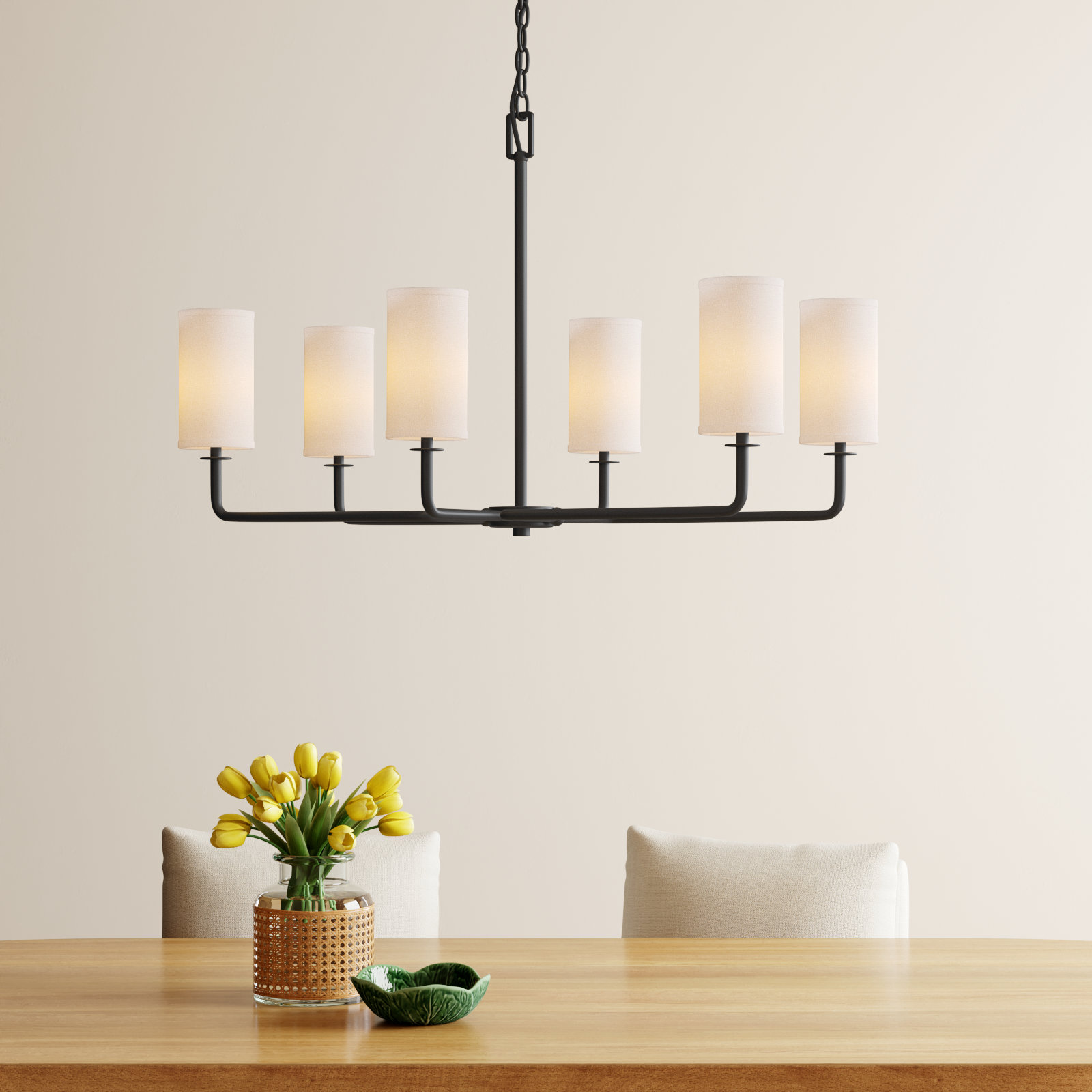 6 - Light Dimmable Chandelier, Matte Black