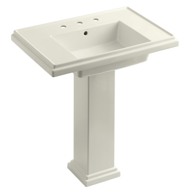 Tresham Fireclay Pedestal Bathroom Sink, Biscuit, 8" Centers, 34.625" H x 19.5" W x 30" L