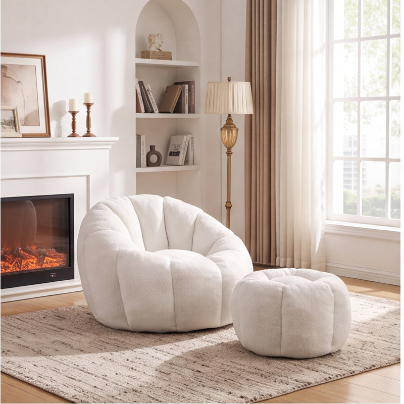 Fauteuil à billes surdimensionné en fausse fourrure - blanc