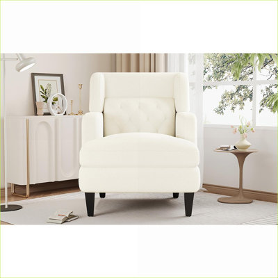 Fauteuil d'appoint capitonné beige pour adultes, siège de taille moyenne pour salon, chambre à coucher