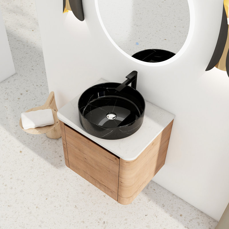Meuble-lavabo de 24 po pour salle de bain, lavabo d'art en céramique, charnières, salle de bain d'apparence élégante, dalle de pierre blanche, utilisation durable du lavabo