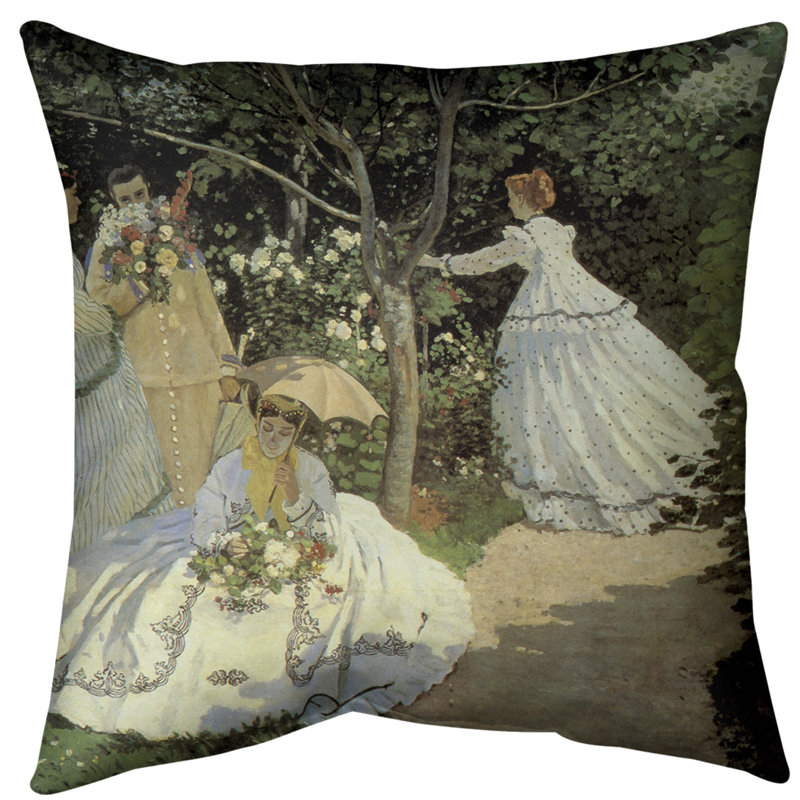 Coussin pour hommes de jardin claude monet, Duvet synthétique, Vert, Polyester filé
