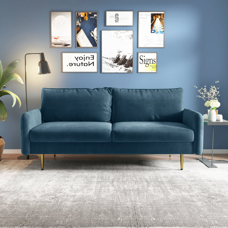 Siniard 70'' Upholstered Sofa, Prussian Blue Velvet, 33.1" H X 70" W X 31.7" D