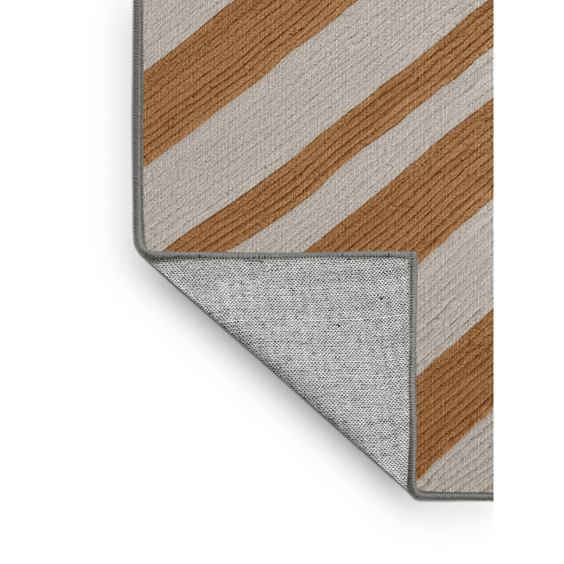  Tapis lavable rayé gris clair caramel, Carré 7 pi