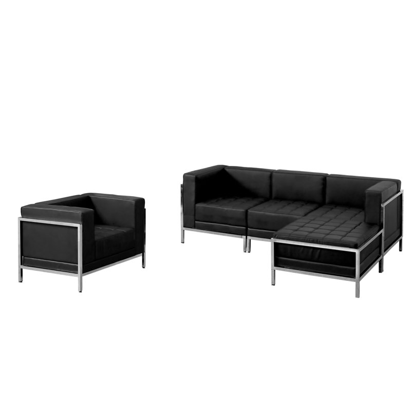 Ensemble modulaire et chaise 5 pièces LeatherSoft - Pieds en acier inoxydable, Noir