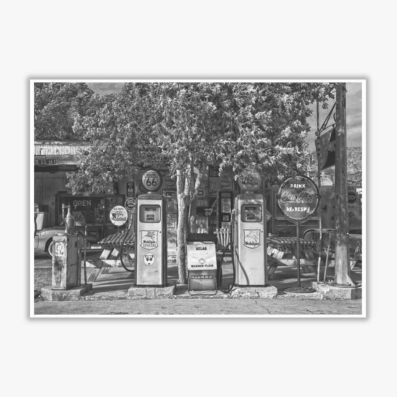 Retro Gas Pumps - Print, 60 cm H x 85 cm W x 1 cm D, No Frame