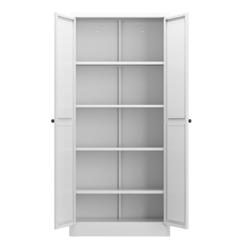 61" White Metal Freestanding Pantry, 4 Shelves, 110Lbs Per Shelf, Tool - Installation, Stain , Space Saving In Kitchen Pantry With Adjustable Shelving, 110Lb Capacity, 30 Minute Assembly, Ventilated