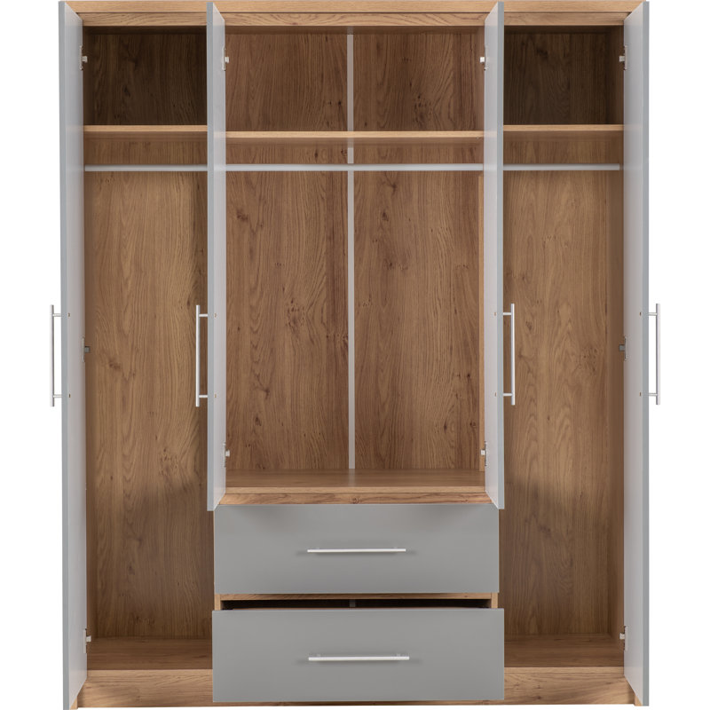 Louisa 4 Door Wardrobe, Grey Gloss