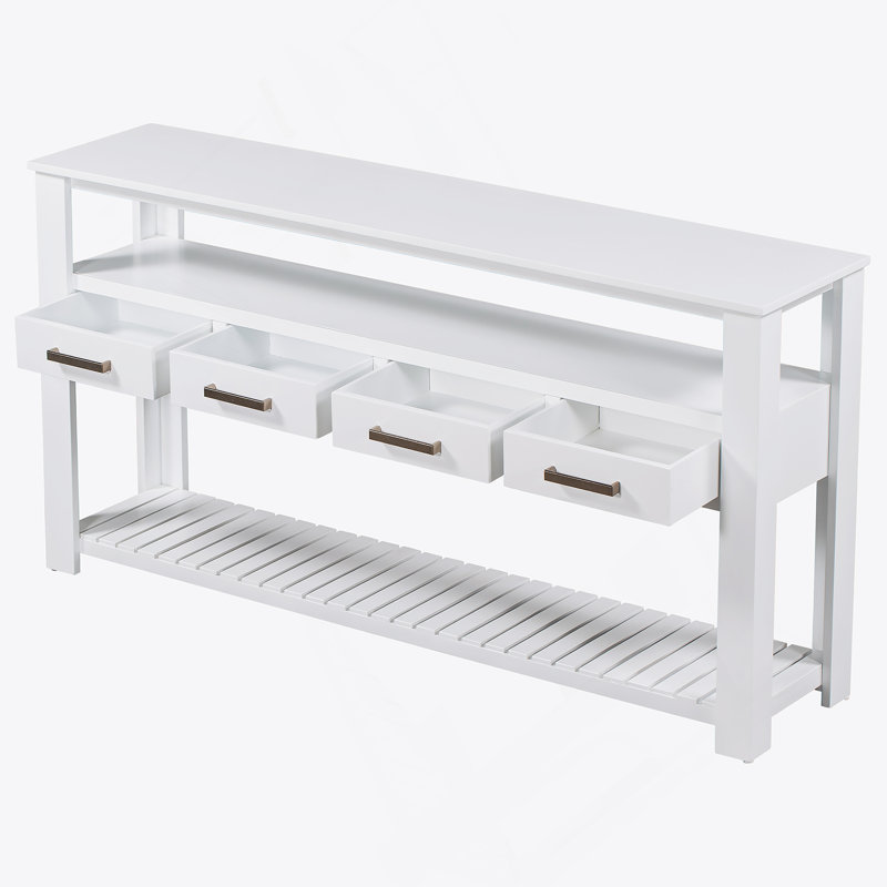 Console moderne pour salon avec 4 tiroirs et 2 tablettes, Blanc