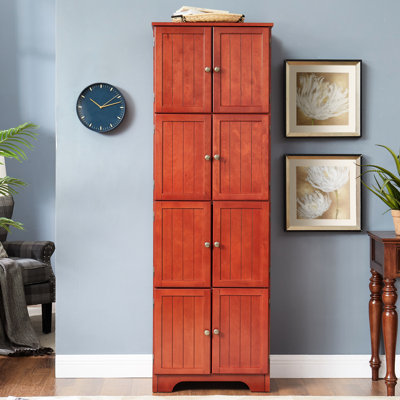 72.4" Cabinet With 8 Doors And 4 Shelves. Cherry. For Kitchen, Dining Room. Smooth, , Attractive Metal Handle Freestanding Storage Cabinet, Doors, Hom
