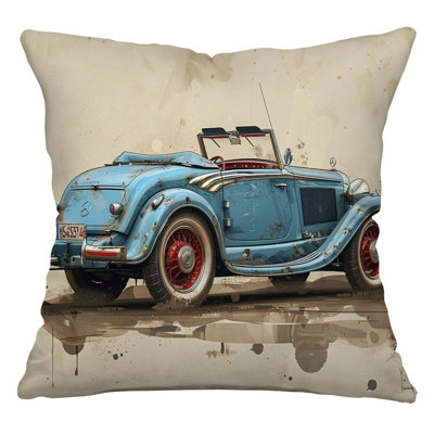 Vintage Car Throw Pillow, Automobile Cotton Twill Pillows