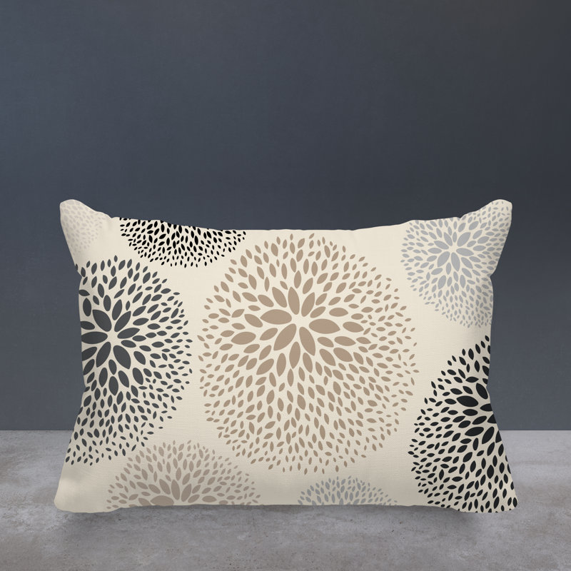 Coussin décoratif intérieur / extérieur en polyester filé floral Bavière, Crème / beige / noir / gris