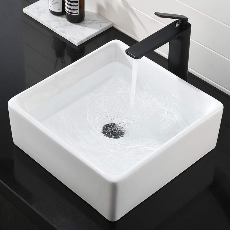 SOUEEUM 15'' White Ceramic Square Bathroom Sink