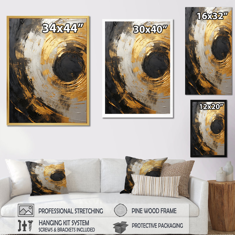 Spirales célestes contrastantes sur toile, Cadre doré simple, H 32 po x l 16 po x P 1 po