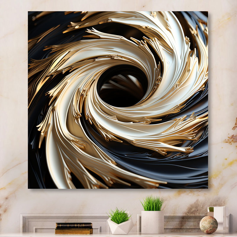 Spirale abstraite blanche et dorée abstraite - spirales abstraites en métal, H 16 po x l 16 po x P 1 po