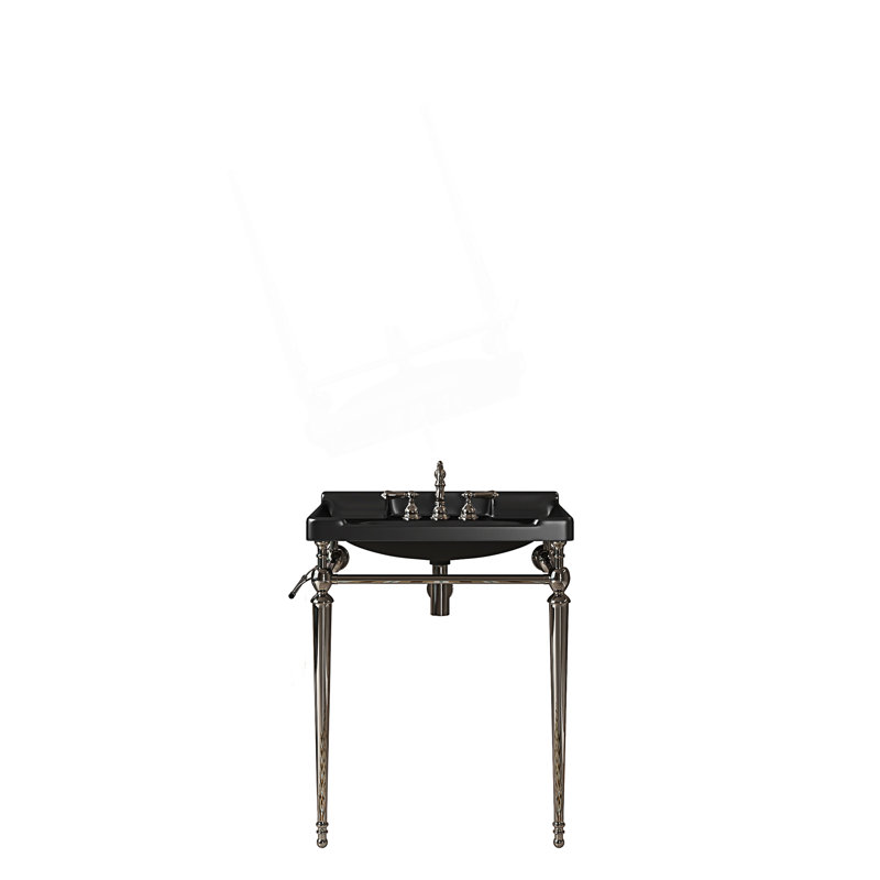 Lavabo de console de salle de bain moderne, meuble-lavabo mural en céramique, pieds de support autoportants en acier inoxydable avec barre à serviettes