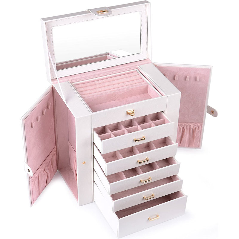 Modern 5-Drawer Faux Leather Jewelry Box