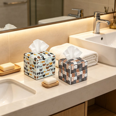 Paquet de 2 porte-boîte à mouchoirs carrés, housse de boîte à mouchoirs en cuir PVC pour papier hygiénique standard de 5,2 pouces, distributeur de serviettes universel pour la salle de bain, la chambre à coucher, le bureau et la décoration intérieure