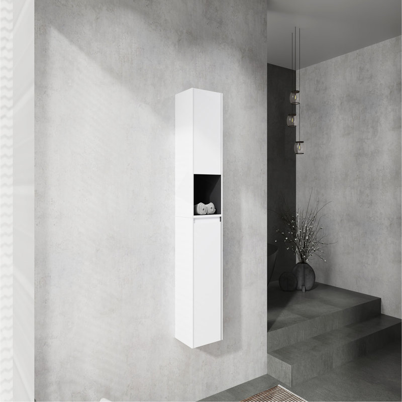 Armoire de salle de bain latérale, 2 portes à fermeture douce, conception à fixation flottante, 12 * 2 (emballage KD), Blanc