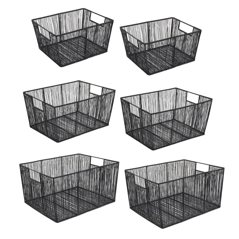 Sutton Modern Glam Handmade Wire Metal Nesting Storage Baskets (Set of 6), Black