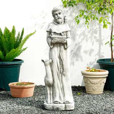 36.25''H MGO St. Francis Garden Statue Feeds Animals