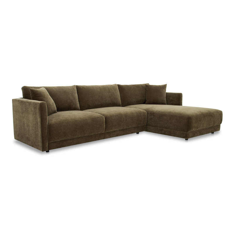 Canapé modulaire Vervino, Chenille vert olive Moss Performance, Orienté à droite