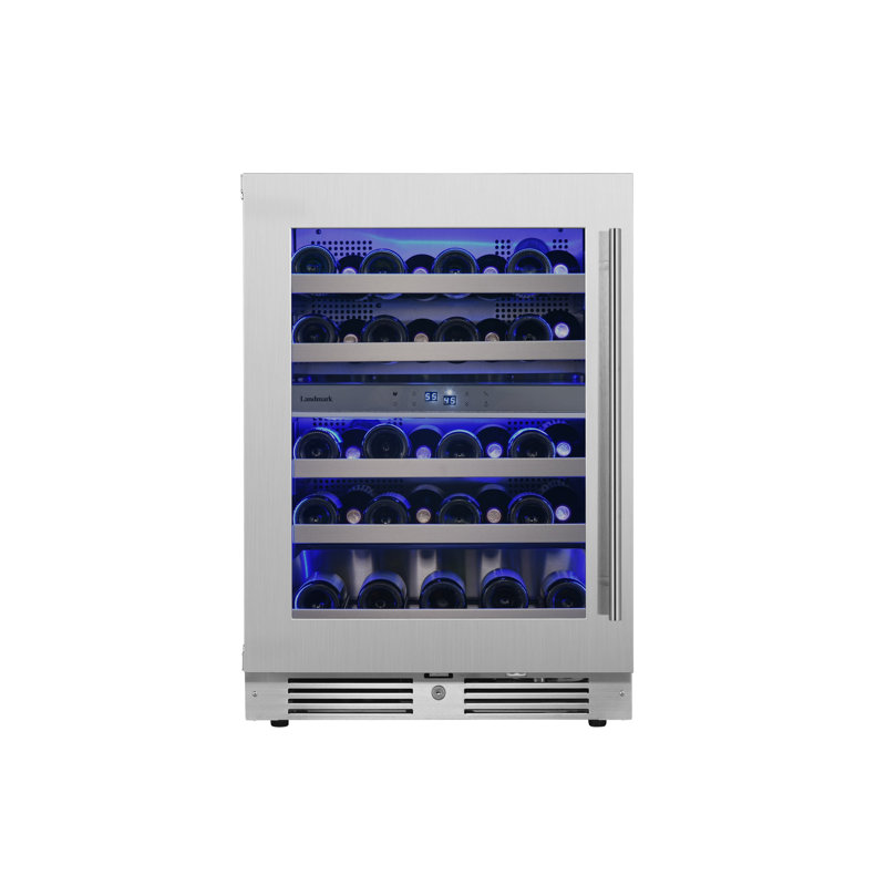 24 Inch Wide 37 Bottle Dual Zone Wine Cooler with Alternating (Blue, White, Amber) LED lighting, Door Alarm, Touch Control Panel and Lockable Left Hinged Door