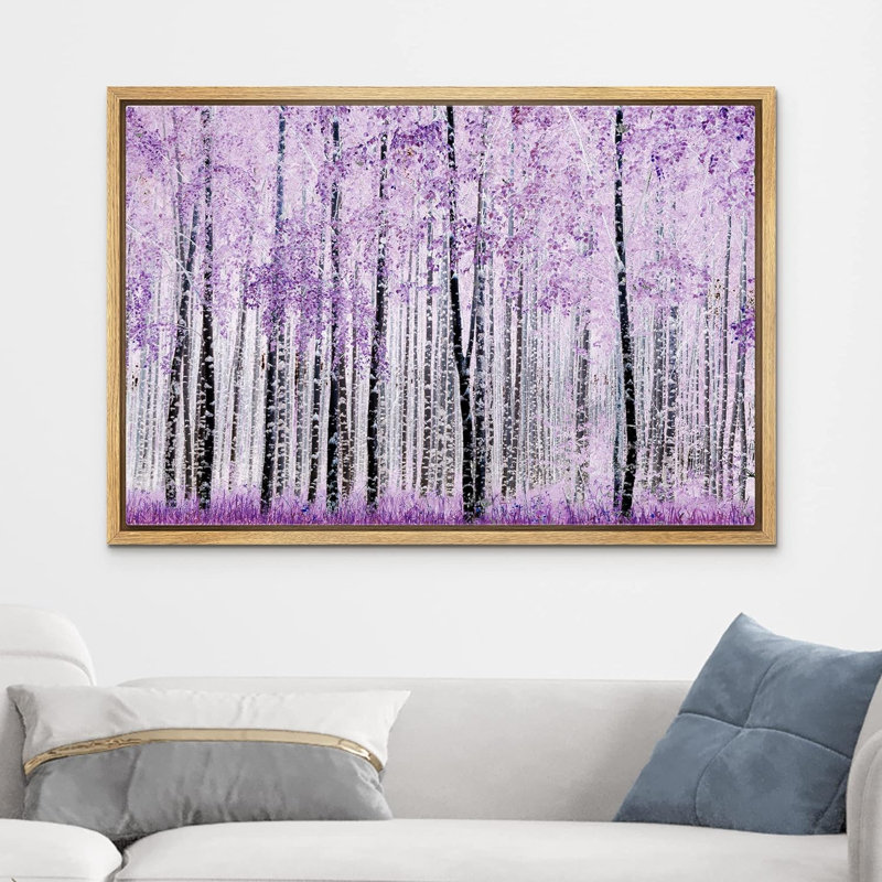 Abstrait forêt vibrante mauve coup de printemps forêt nature paysage relaxant calme, H 16 po x l 24 po x P 1,5 po