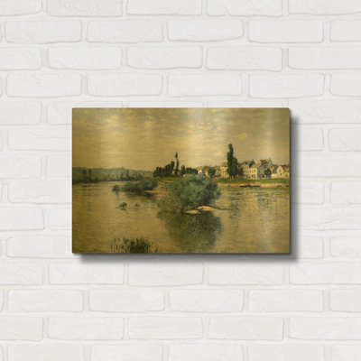 «La seine à Lavacourt» par Claude Monet, art mural en métal doré, 24 po x 16 po