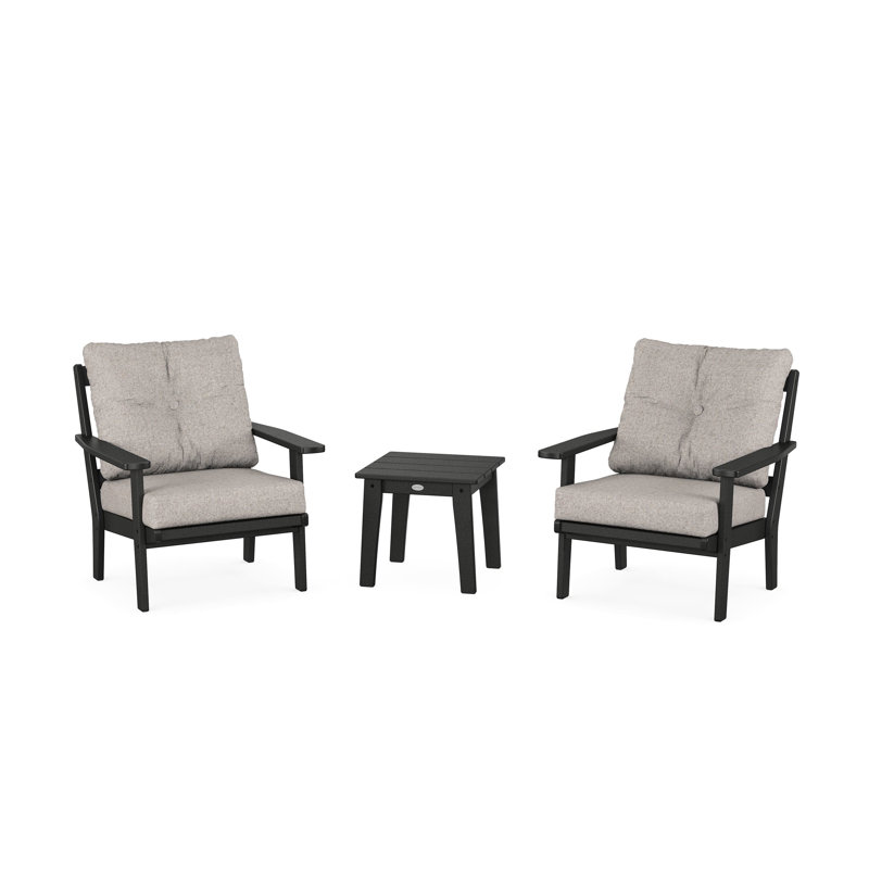 Oxford 3 Piece Seating Group with Cushions, Black, Weathered Tweed