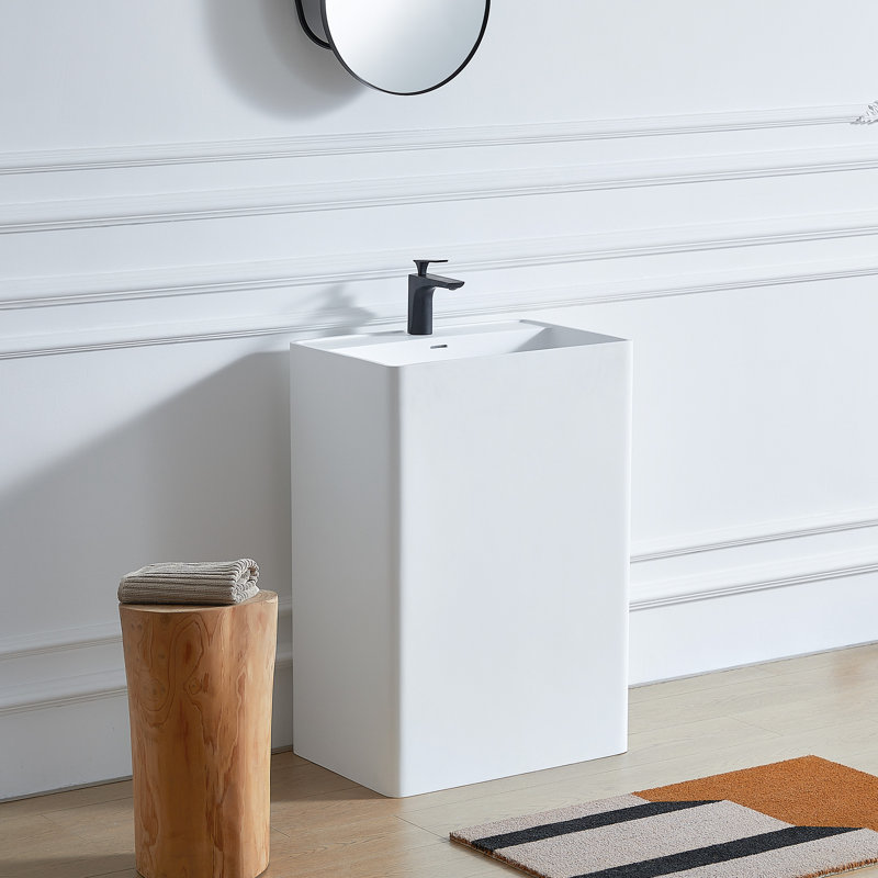 Pensen 35'' Tall Solid Surface Rectangular Pedestal Sink Bathroom Sink with Overflow
