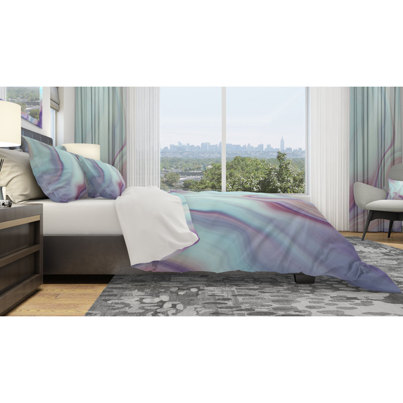  Ensemble de housse de couette moderne et contemporaine en microfibre bleue / mauve