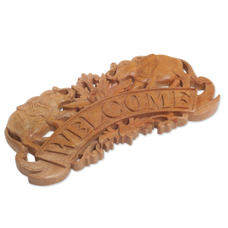 Panneau de suspension en bois majestic welcome