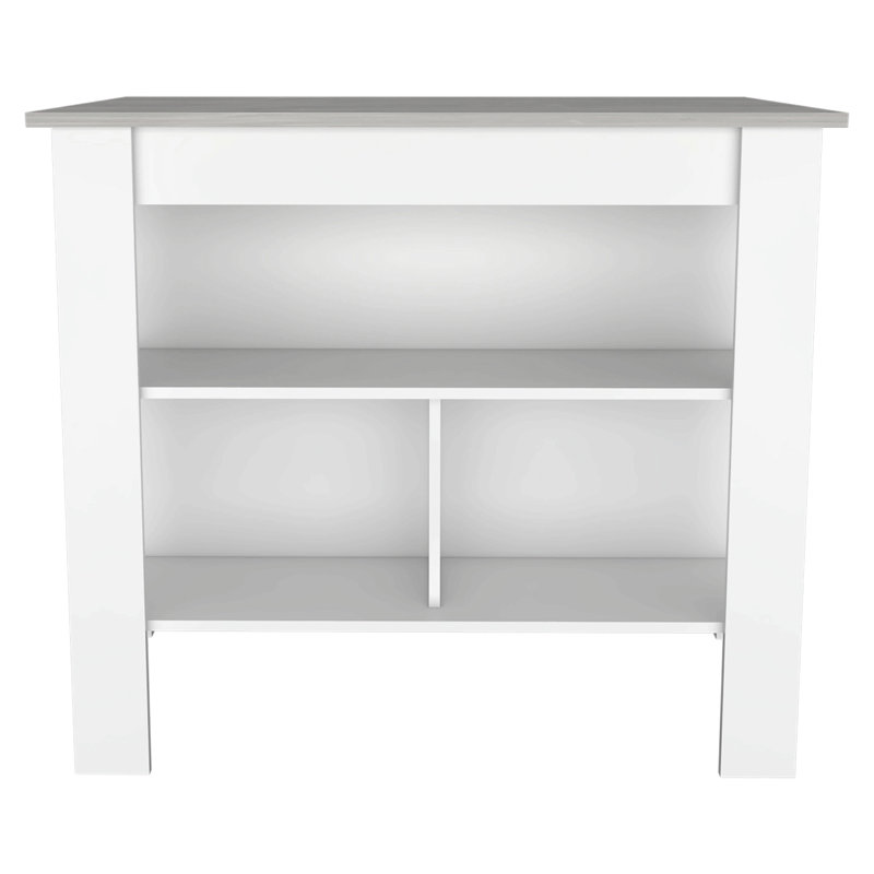 Îlot de cuisine, quatre pieds, trois tablettes, Blanc / Gris