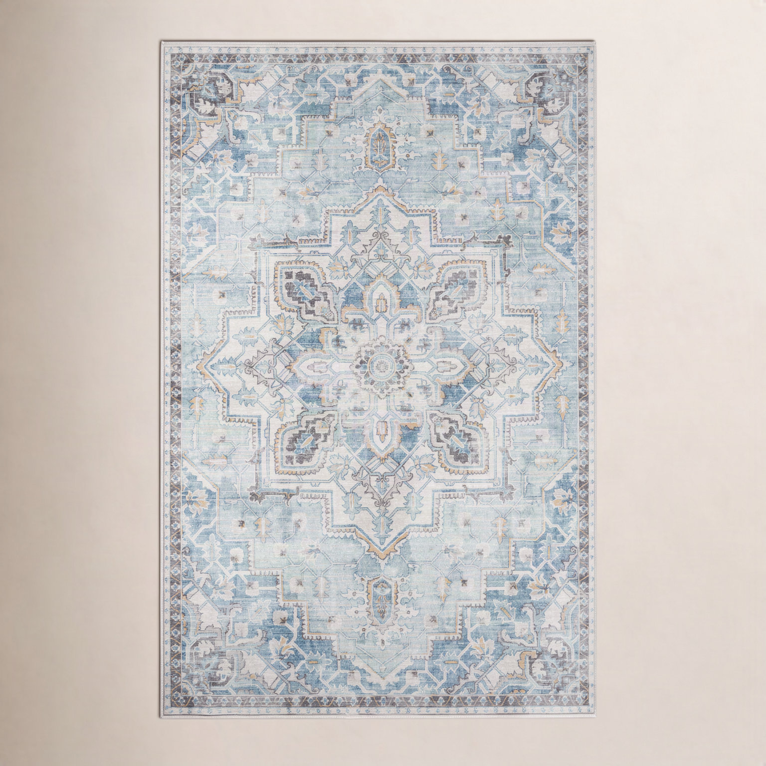 Maz Light Blue Oriental Rug, Rectangle 3' x 5'