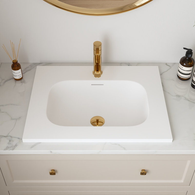White Acrylic Rectangular Drop-In White Bathroom Sink 23 5/8'' X 18 1/8'' With Overflow and Faucet Hole