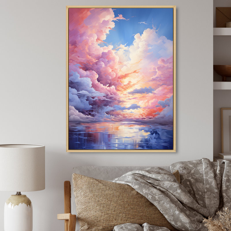 Lennice " Clouds Whimsical Cloudscape Playful ", 32" H x 24" W x 1" D, Natural Floater Framed