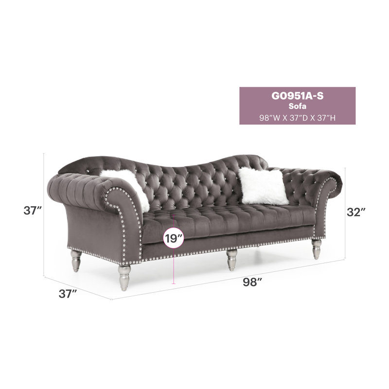 Elliot 98.11'' Velvet Sofa, Gray Velvet