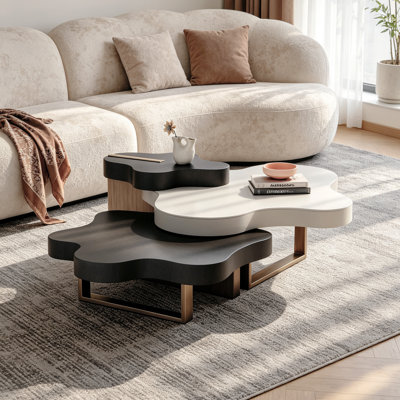 Cloud-Shaped Irregular Nesting Coffee Table Set, Japandi Organic Modern Flexible Multi-Layout Living Room Centre Table