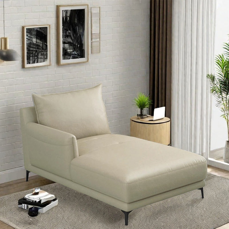 Chaise longue inclinable en similicuir, Beige, Accoudoir à droite (vu de face)
