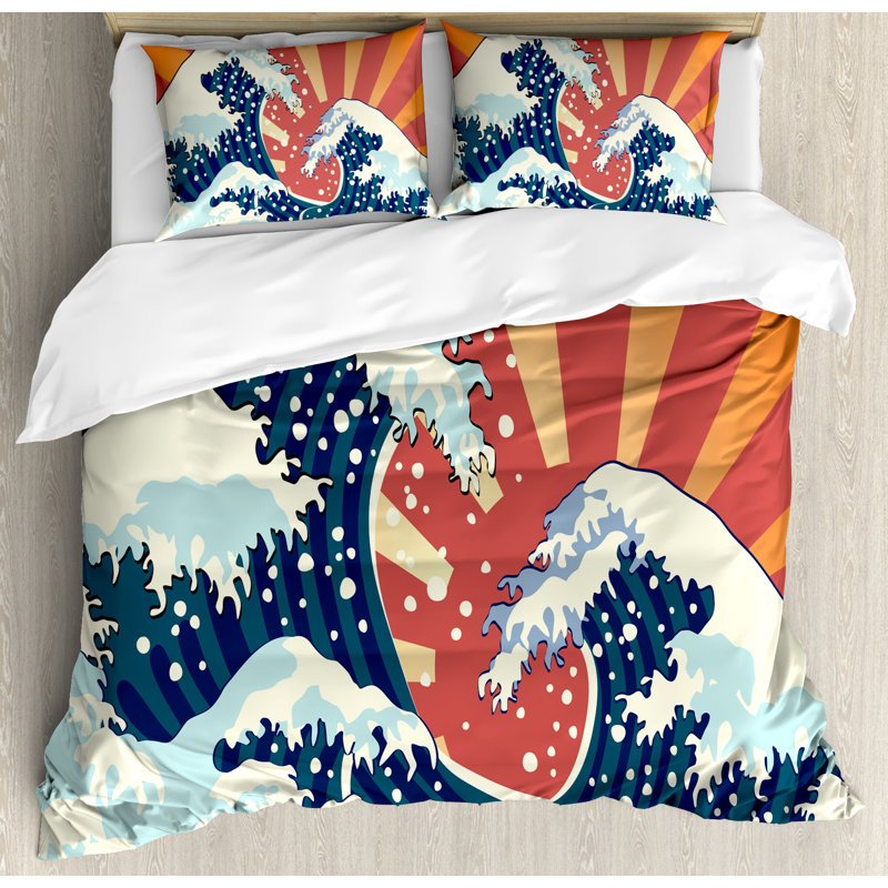 Japanese Modern & Contemporary Polyester Duvet Cover, King Duvet Cover + 2 King Shams