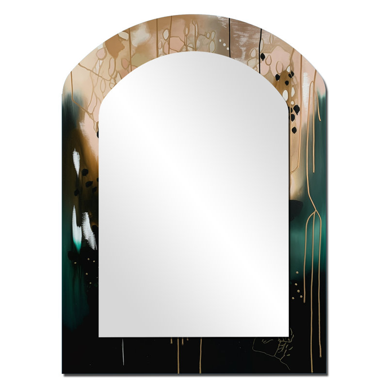 Black Chaos III - Abstract Asymmetrical Large Mirror, Modern Arch Decorative Wall Mirror, Printed Metal Art, 34" x 25"