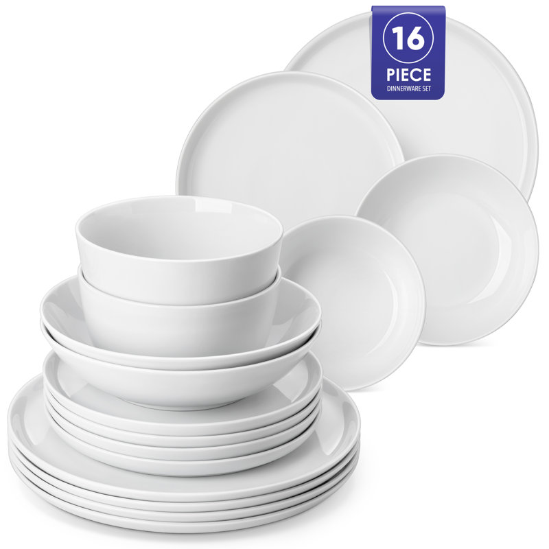 Piece Porcelain China Dinnerware Set - Service for 4, White