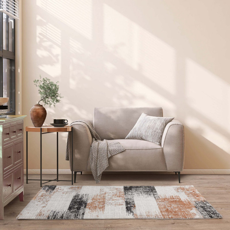 Terracotta Abstract Luxurious Modern Easy To Clean Rug For Living Room Bedroom & Dining Room, Rectangle 200 x 290cm