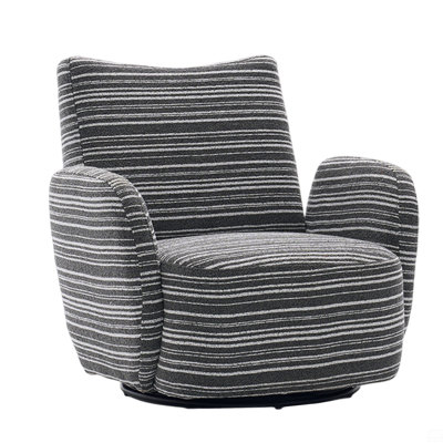 360° Swivel Leisure Chair Fabric Striped Armrest Swivel Chair With Sand-Rimmed Fabric And Metal Bracket