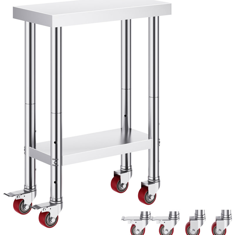 Table de travail en acier inoxydable avec 4 pieds pivotants, 30 x 60 x 86 cm (12 x 24 x 34 pouces), idéale pour les cuisines professionnelles, les buffets et la restauration. Épaisseur : 0,8 mm. Grande capacité de rangement. Table de 81 cm (32 pouces) offrant une excellente stabilité.