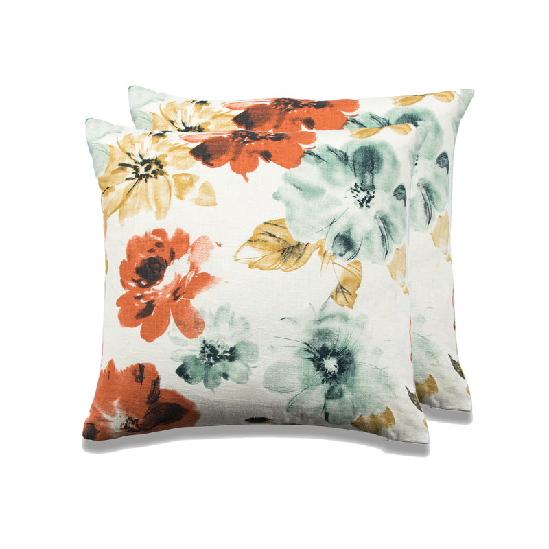 COTTAGE FLOWERS Floral Linen Throw Pillow, Down Blend