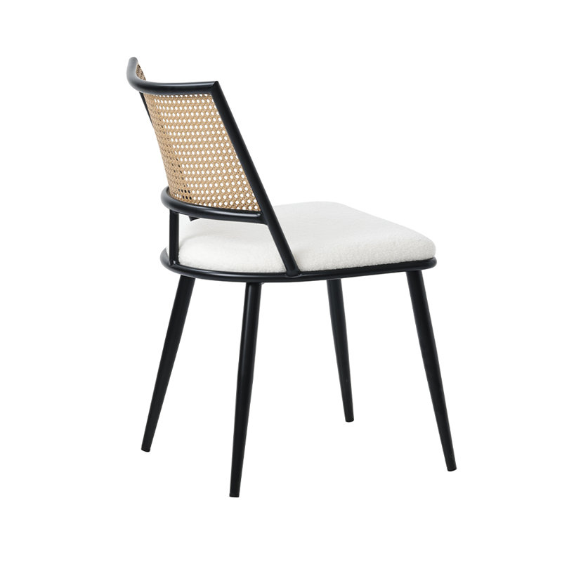 Boho Polyester Upholstered Metal Low Back Side Chair in White