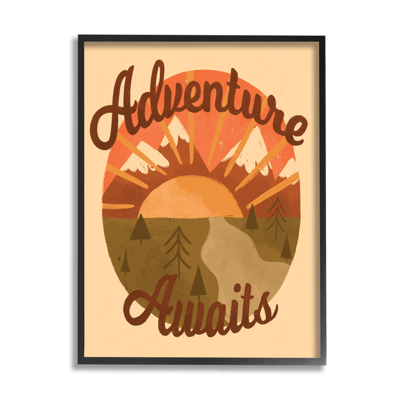 «Adventure Awaits Mountain Sunrise Scenery Calligraphy» par Emmakisstina - impression, L 16 po x H 20 po