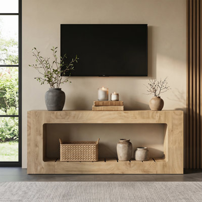 Console extra longue 79 po, canapé de style campagnard avec tablette de rangement ouverte, table d'entrée pour le salon, couloir, brun